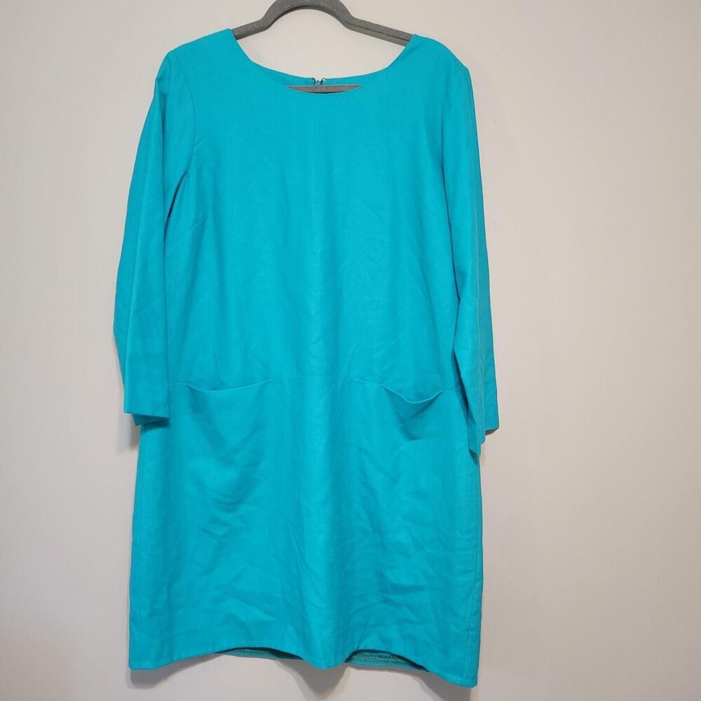 J. Crew Women's 16 Wool Aqua Blue Dress with pockets Spring Lagen Plus